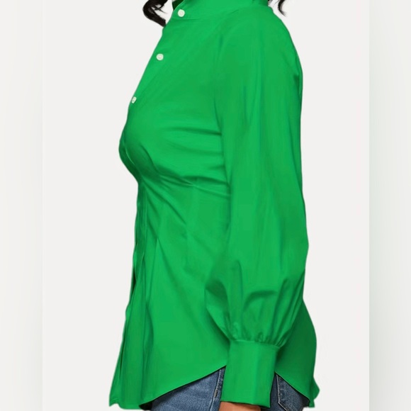 Green Sexy Casual Solid Solid Color Shirt Collar Tops - Picture 5 of 9